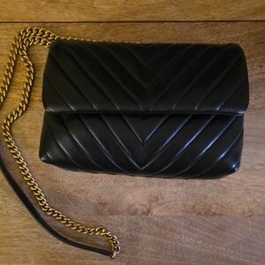 Quince Black Chevron Leather Crossbody Bag